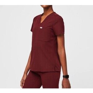 FIGS Catarina One Pocket Scrub Top Burgundy Women’s Size XS Short Sleeves